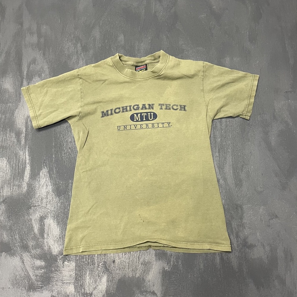 Vintage Graphic Michigan Tech University‎ T-Shirt Men Small Green 1990s Soffe